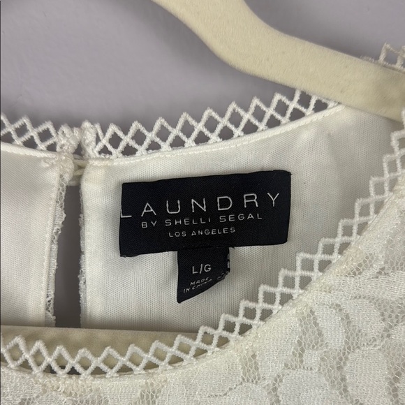 Laundry By Shelli Segal White Lace Puff Sleeve Blouse Size Large - Picture 3 of 9